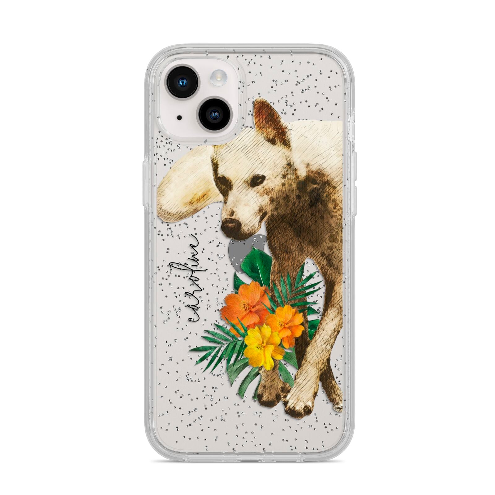 Personalised Wolf iPhone 14 Plus Glitter Tough Case Starlight