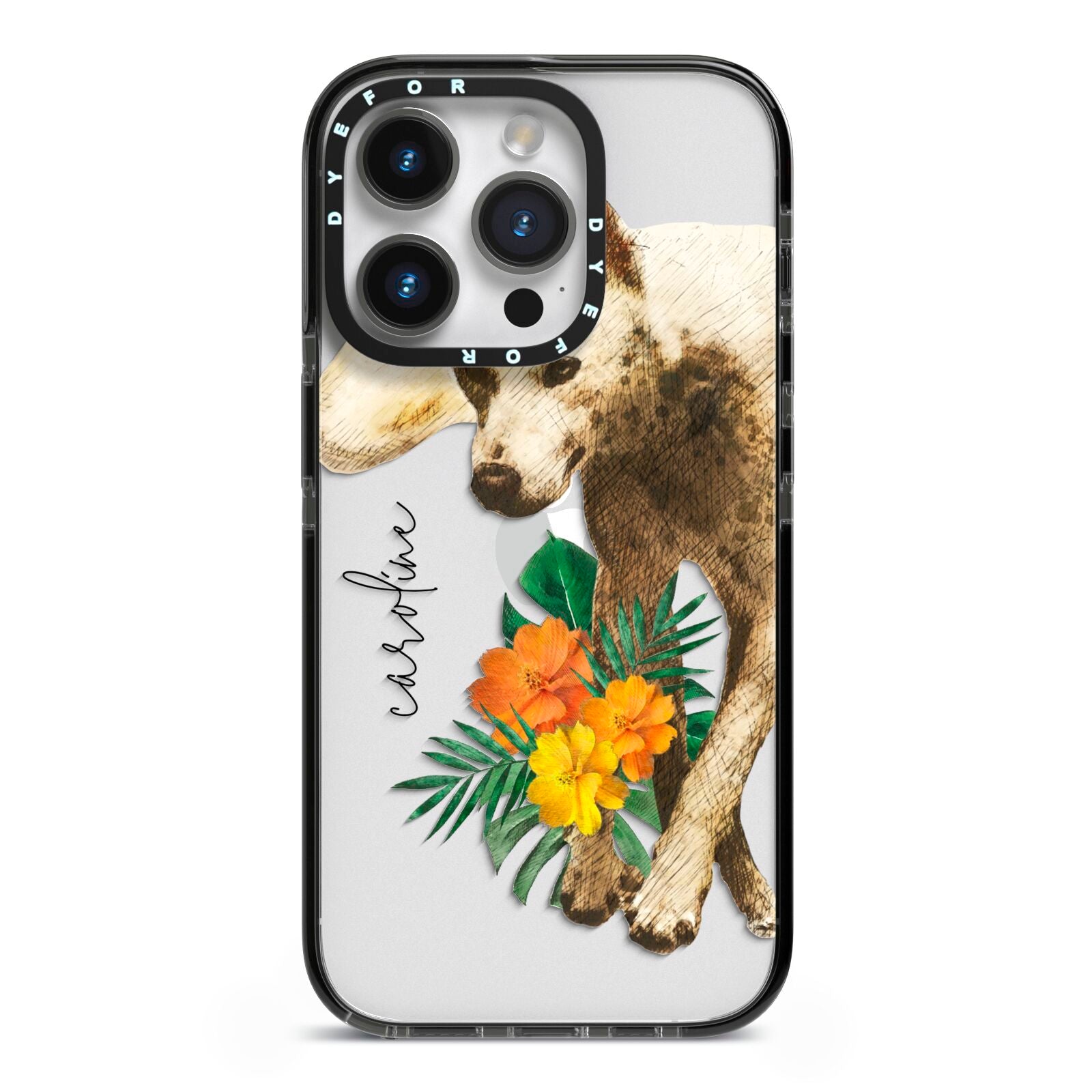 Personalised Wolf iPhone 14 Pro Black Impact Case on Silver phone