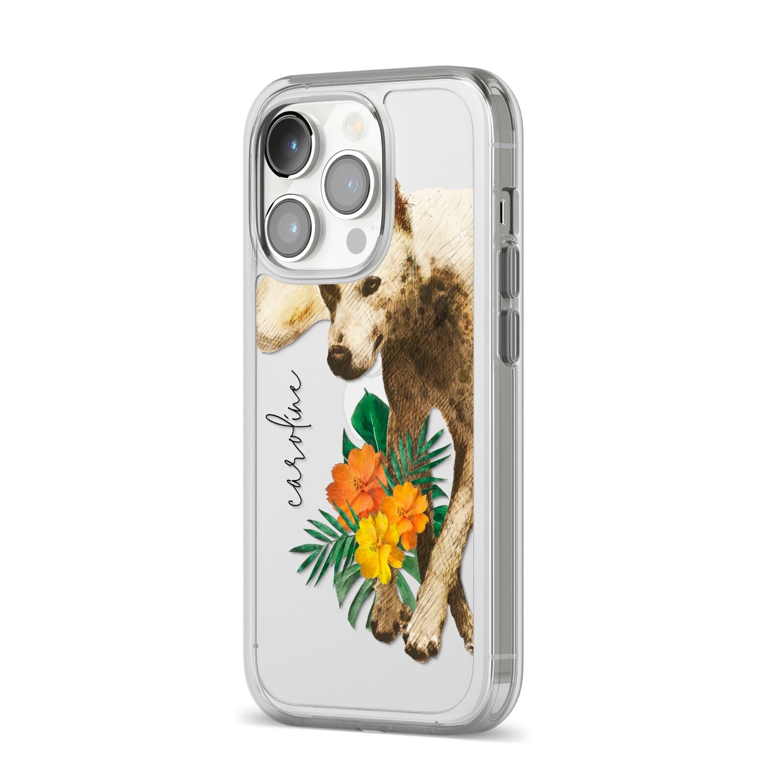 Personalised Wolf iPhone 14 Pro Clear Tough Case Silver Angled Image