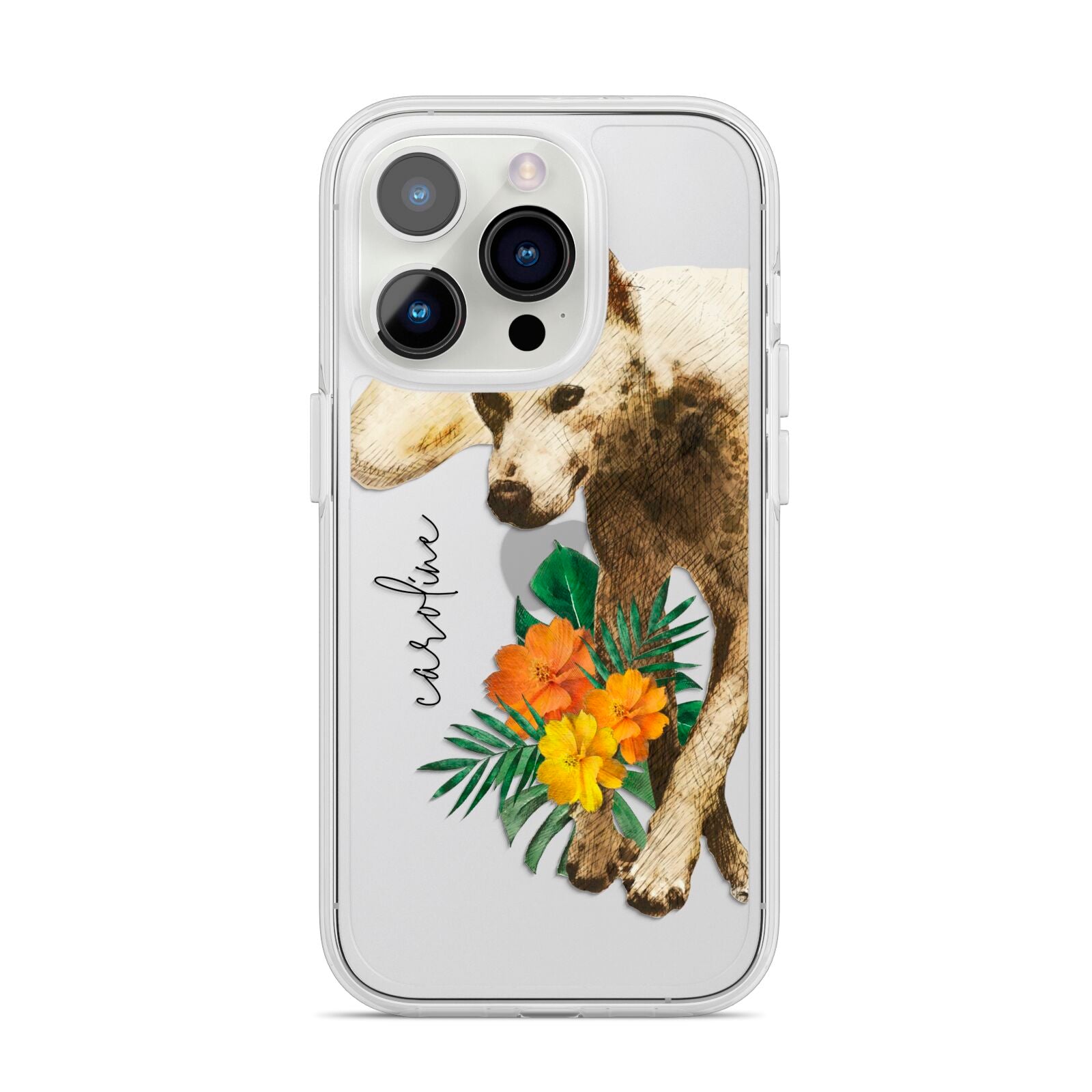 Personalised Wolf iPhone 14 Pro Clear Tough Case Silver