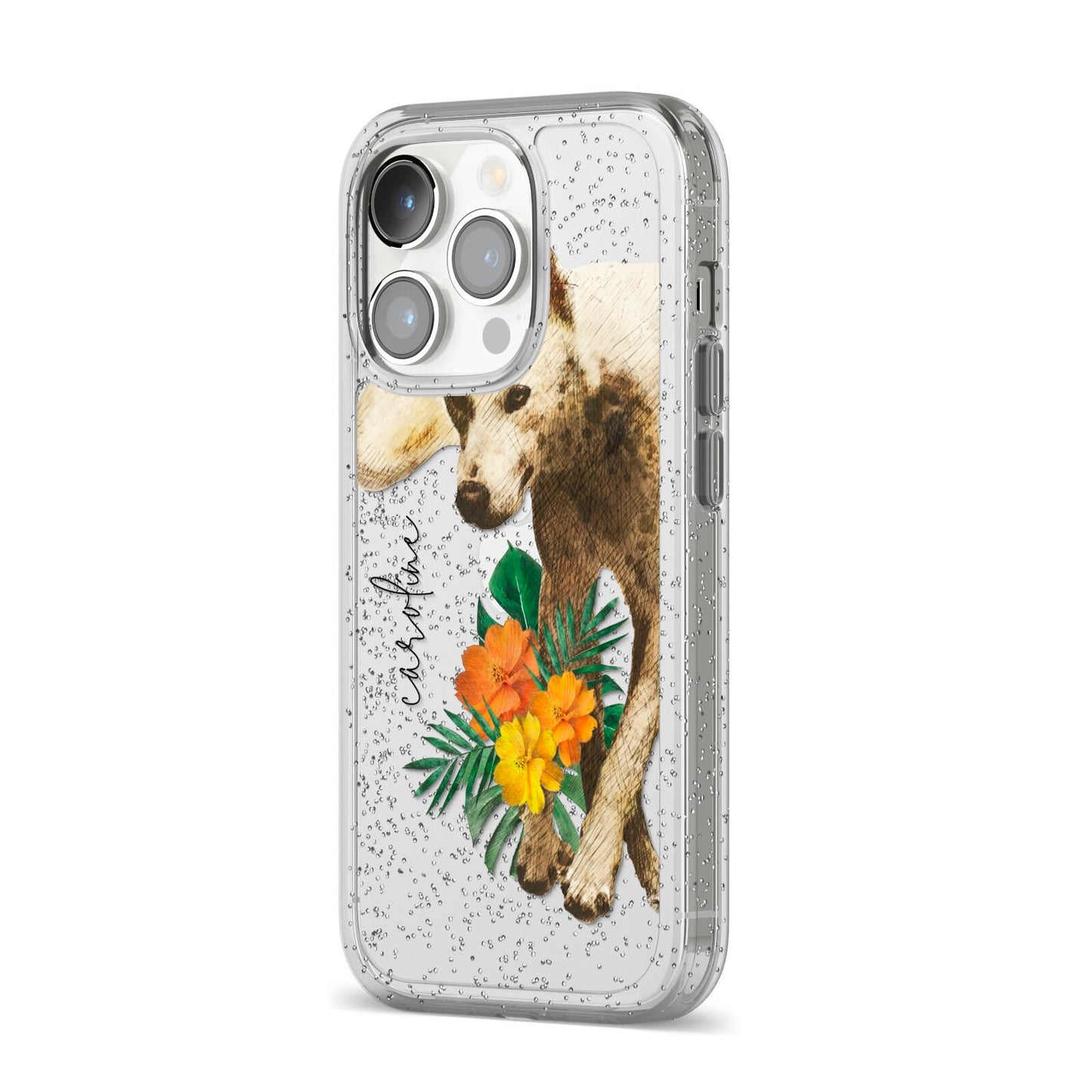 Personalised Wolf iPhone 14 Pro Glitter Tough Case Silver Angled Image