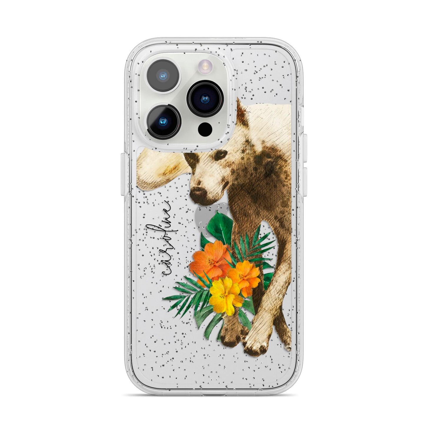 Personalised Wolf iPhone 14 Pro Glitter Tough Case Silver