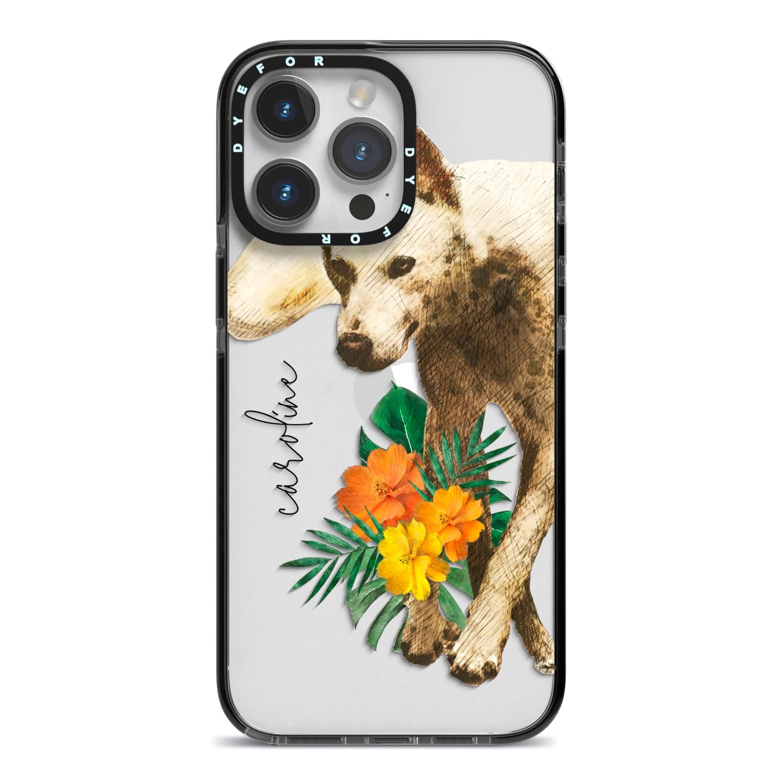 Personalised Wolf iPhone 14 Pro Max Black Impact Case on Silver phone