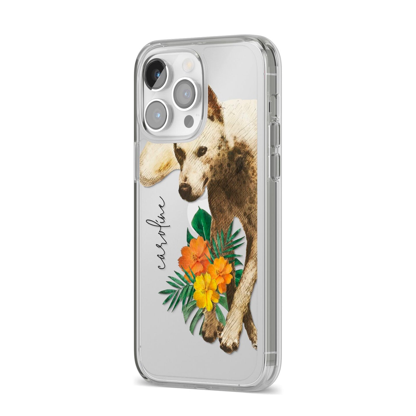 Personalised Wolf iPhone 14 Pro Max Clear Tough Case Silver Angled Image