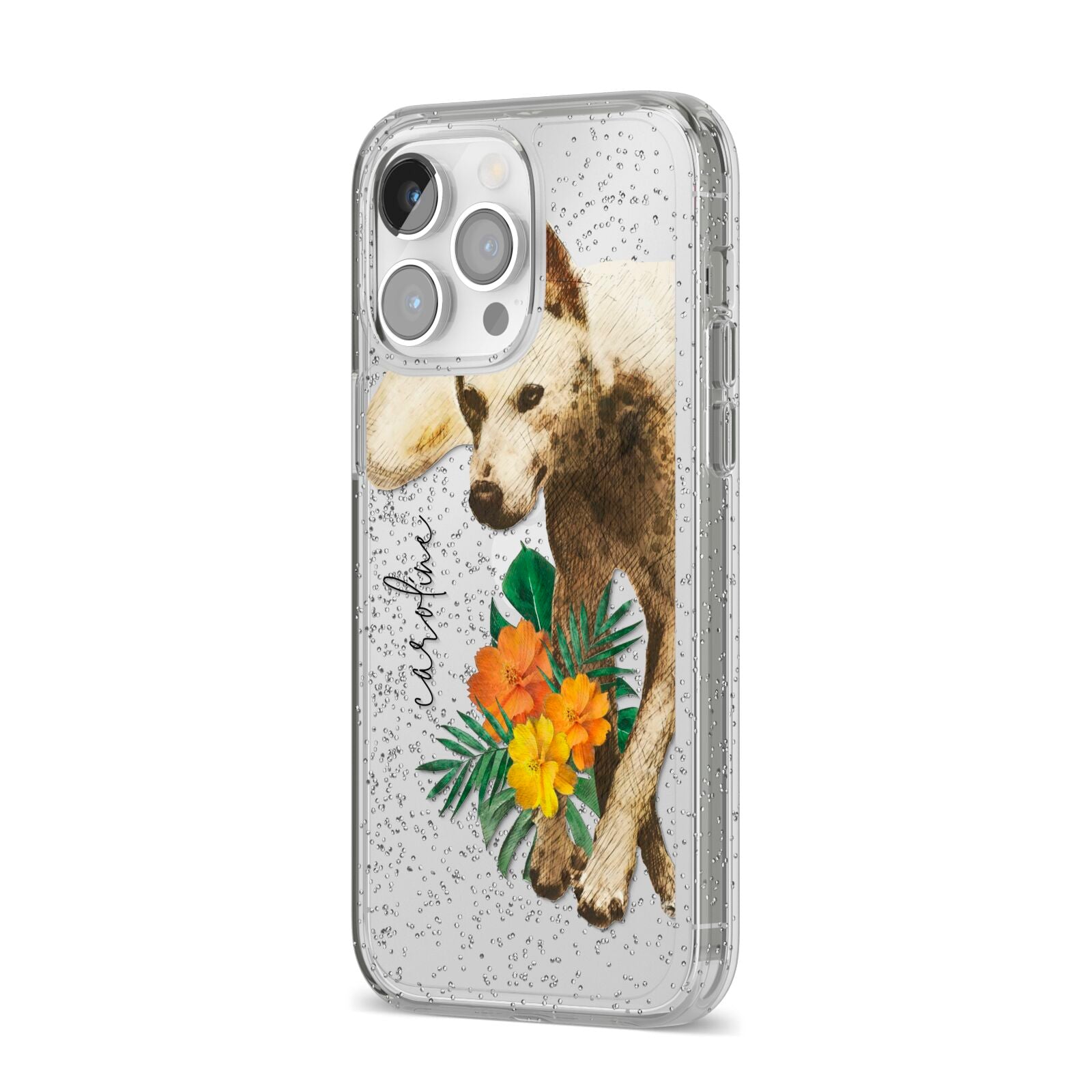 Personalised Wolf iPhone 14 Pro Max Glitter Tough Case Silver Angled Image