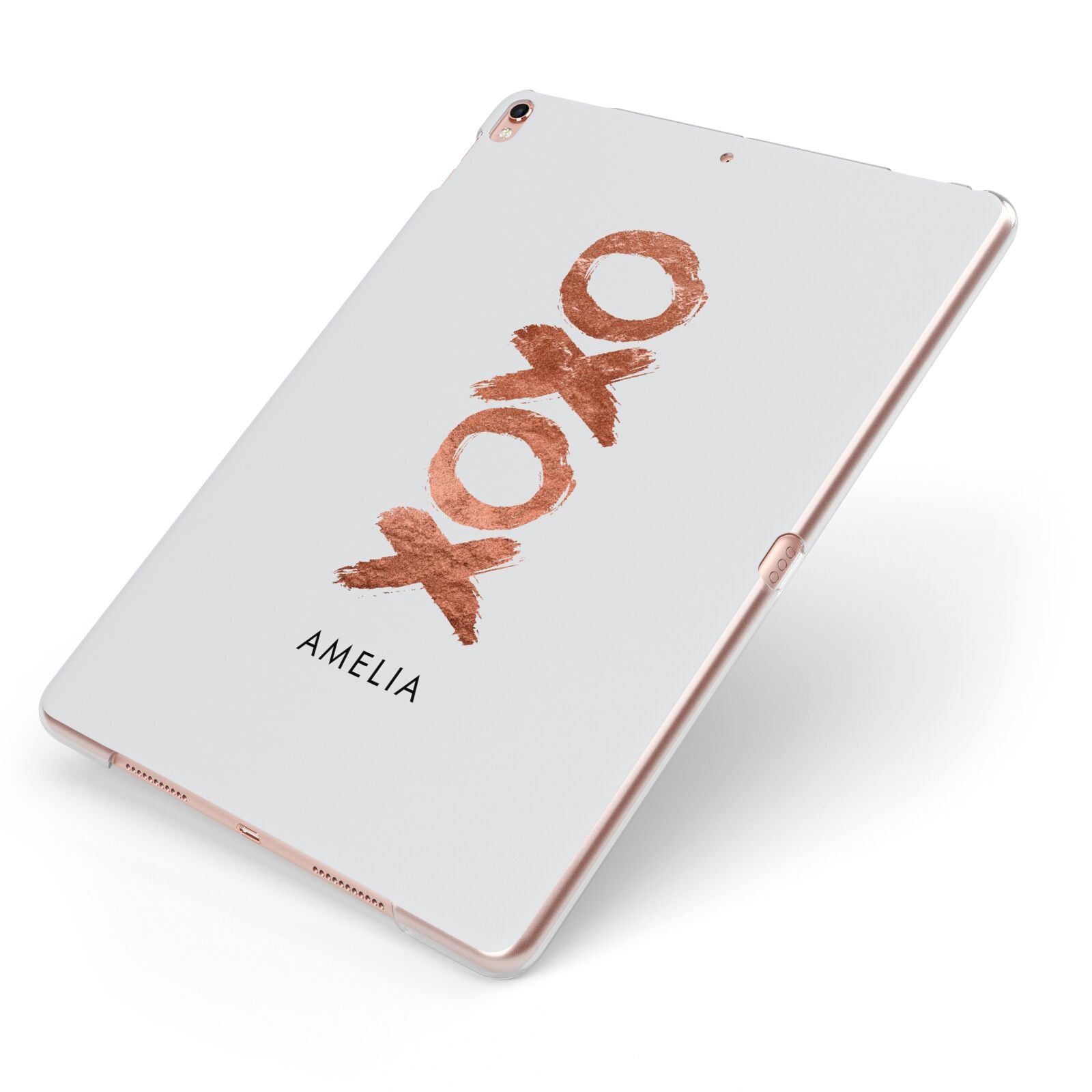 Personalised Xoxo Custom Name Or Initials Apple iPad Case on Rose Gold iPad Side View