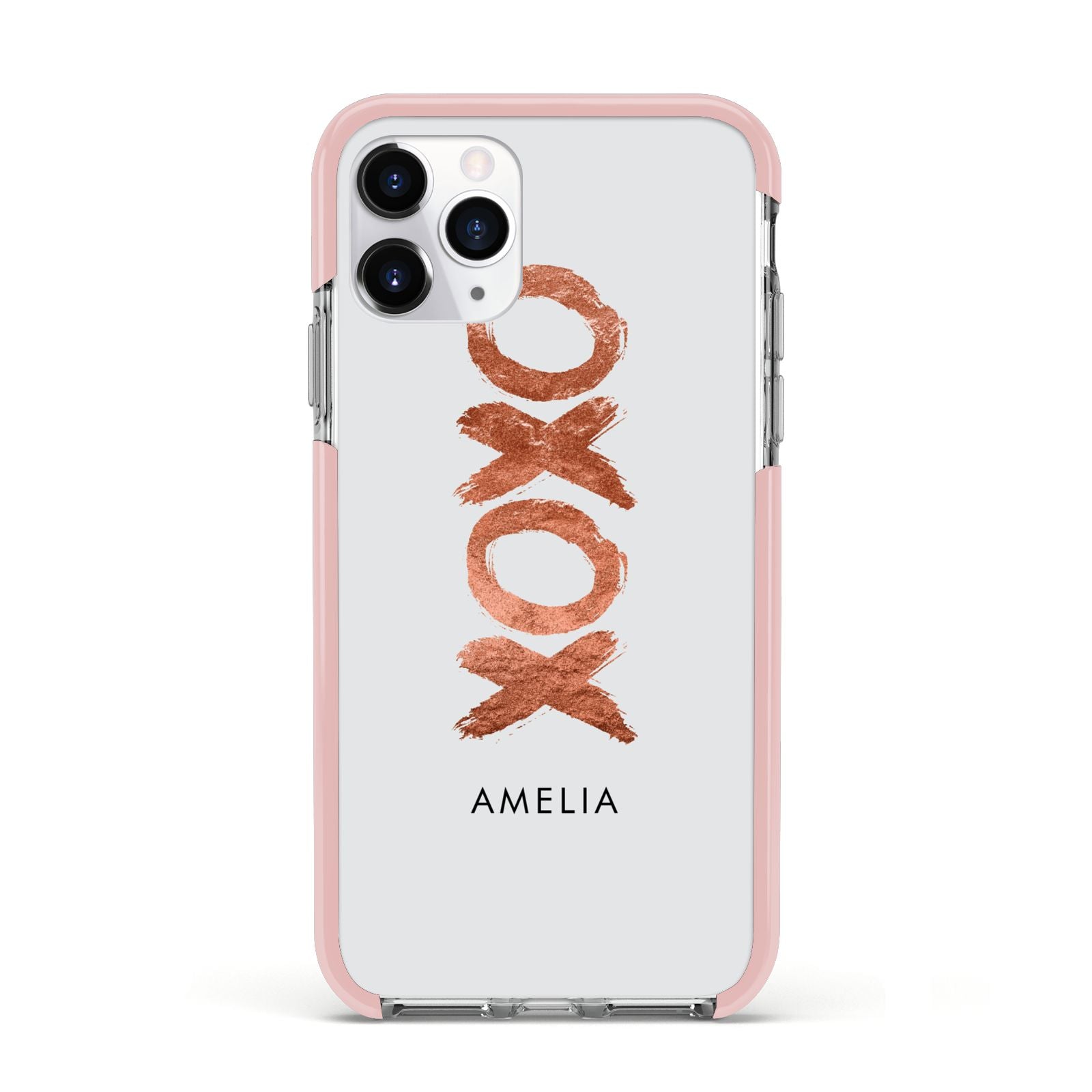 Personalised Xoxo Custom Name Or Initials Apple iPhone 11 Pro in Silver with Pink Impact Case