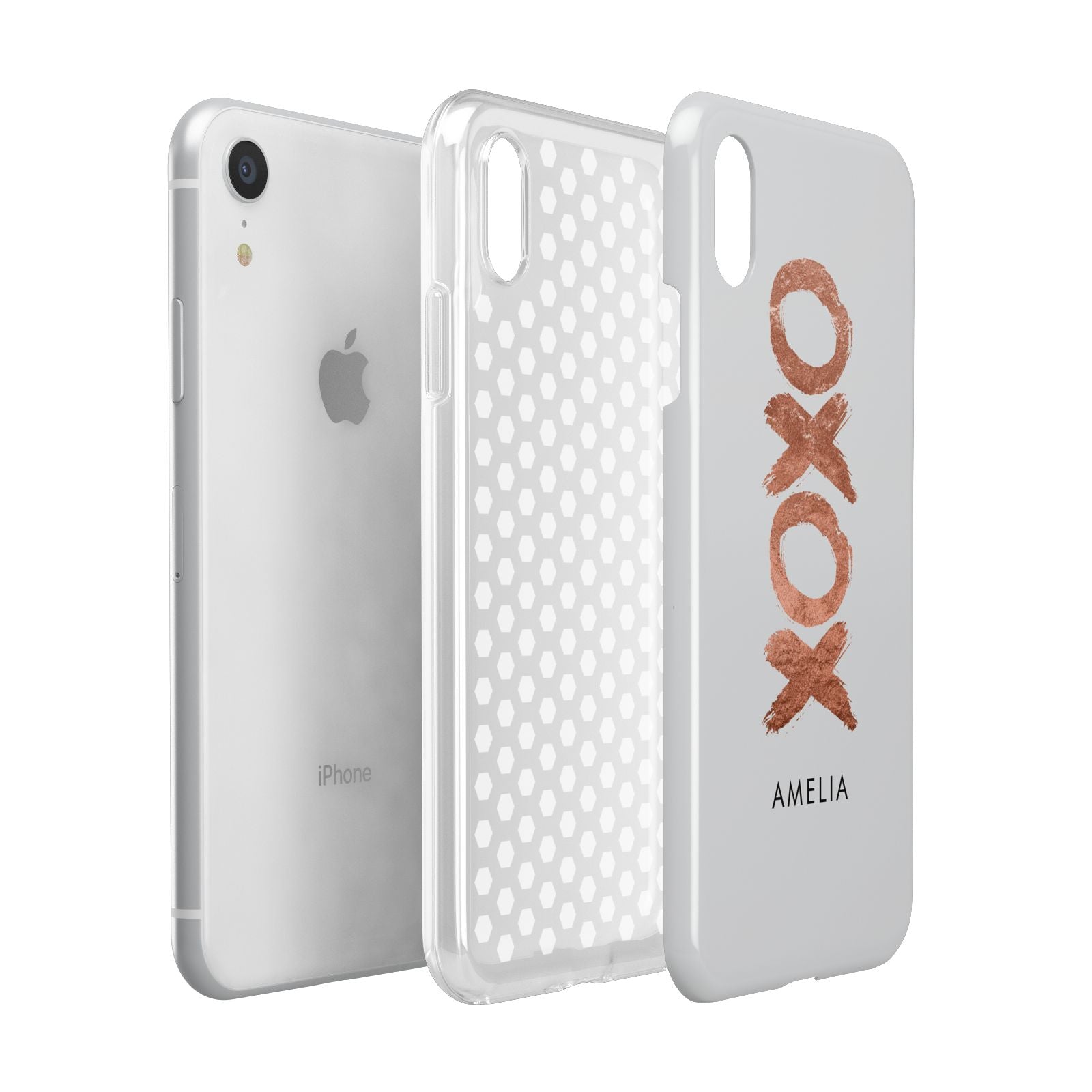 Personalised Xoxo Custom Name Or Initials Apple iPhone XR White 3D Tough Case Expanded view