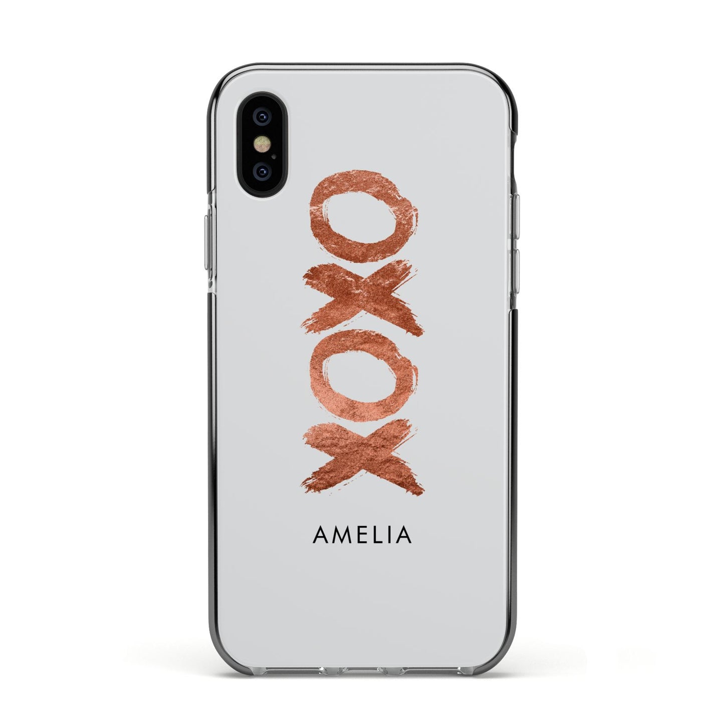 Personalised Xoxo Custom Name Or Initials Apple iPhone Xs Impact Case Black Edge on Black Phone