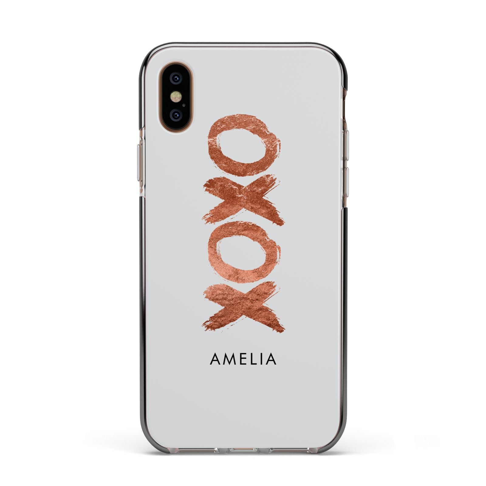 Personalised Xoxo Custom Name Or Initials Apple iPhone Xs Impact Case Black Edge on Gold Phone