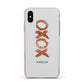 Personalised Xoxo Custom Name Or Initials Apple iPhone Xs Impact Case Pink Edge on Silver Phone
