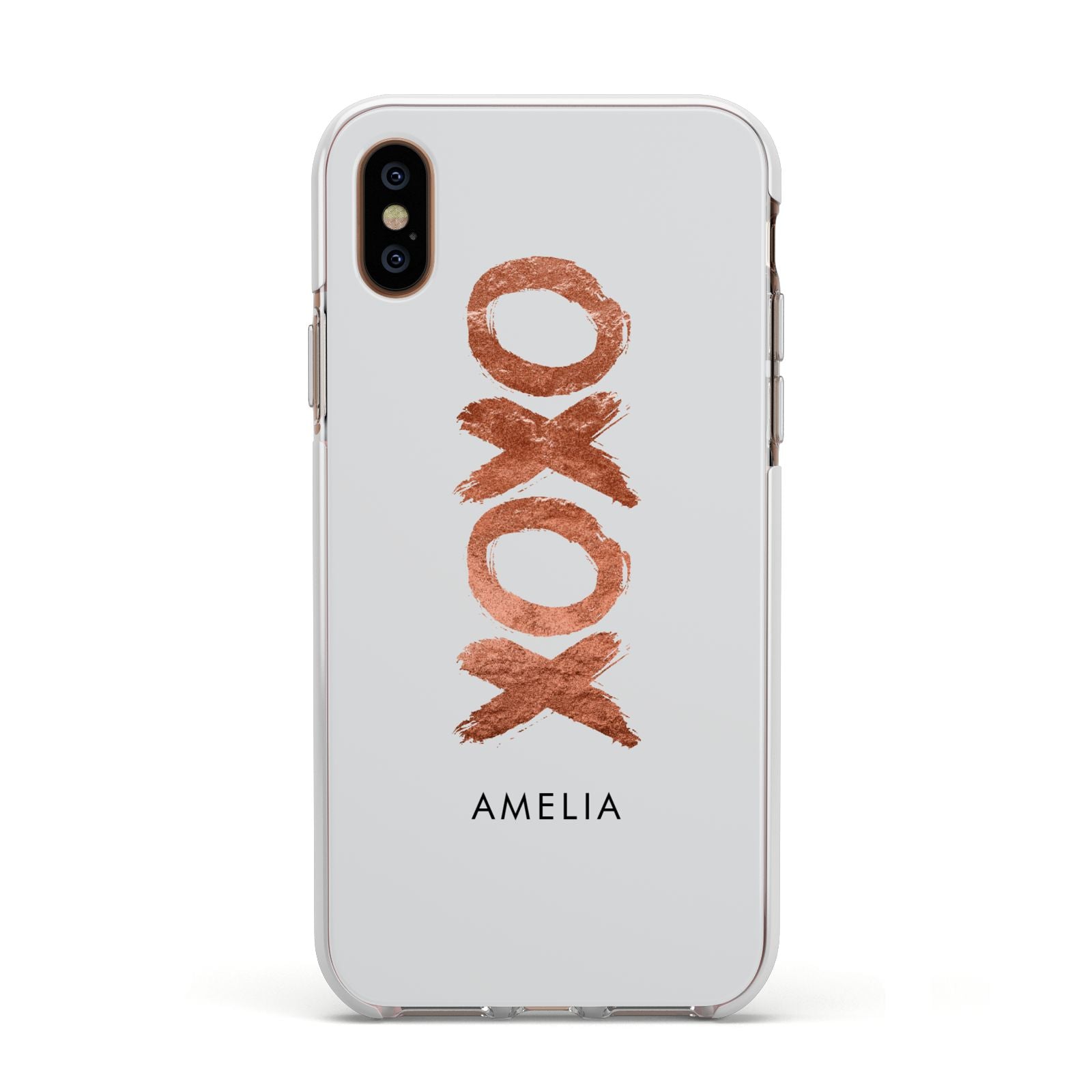 Personalised Xoxo Custom Name Or Initials Apple iPhone Xs Impact Case White Edge on Gold Phone