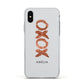 Personalised Xoxo Custom Name Or Initials Apple iPhone Xs Impact Case White Edge on Silver Phone