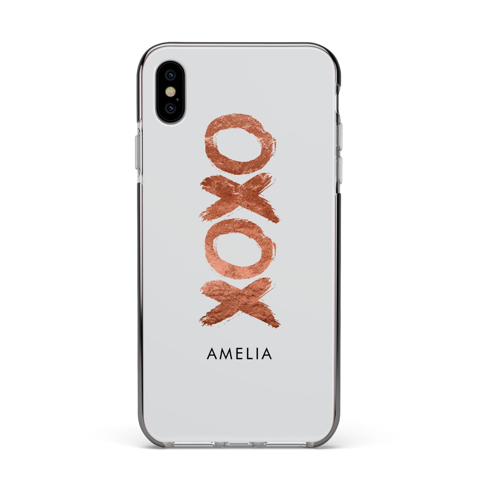 Personalised Xoxo Custom Name Or Initials Apple iPhone Xs Max Impact Case Black Edge on Silver Phone