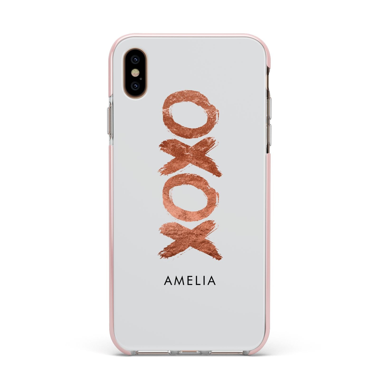 Personalised Xoxo Custom Name Or Initials Apple iPhone Xs Max Impact Case Pink Edge on Gold Phone