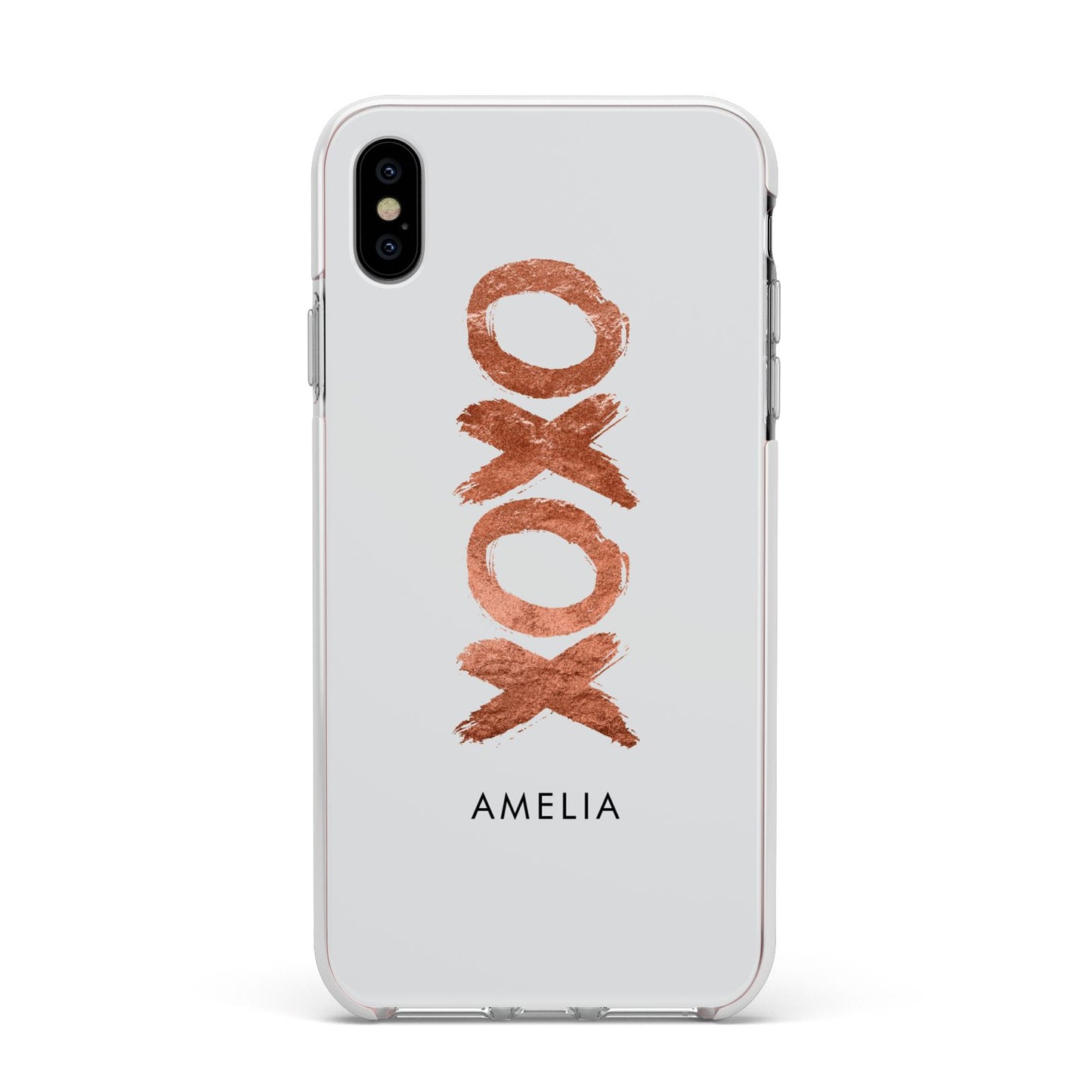 Personalised Xoxo Custom Name Or Initials Apple iPhone Xs Max Impact Case White Edge on Silver Phone