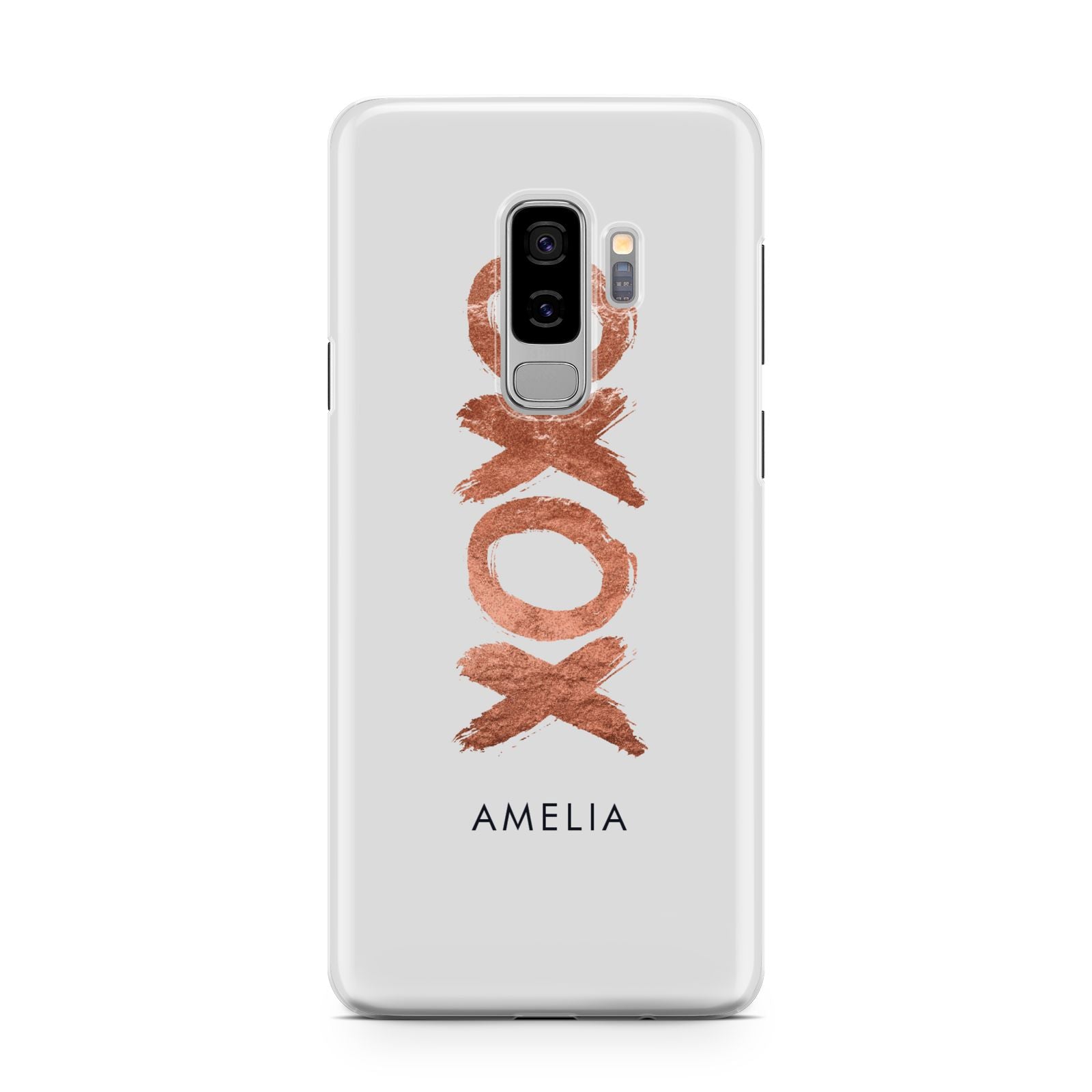 Personalised Xoxo Custom Name Or Initials Samsung Galaxy S9 Plus Case on Silver phone