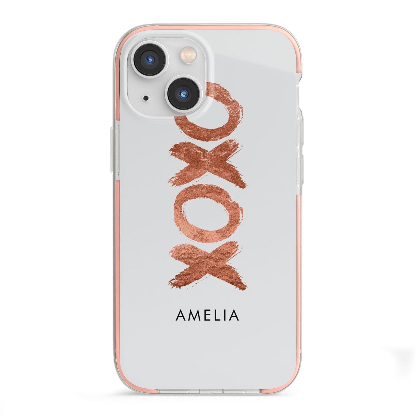 Personalised Xoxo Custom Name Or Initials iPhone 13 Mini TPU Impact Case with Pink Edges