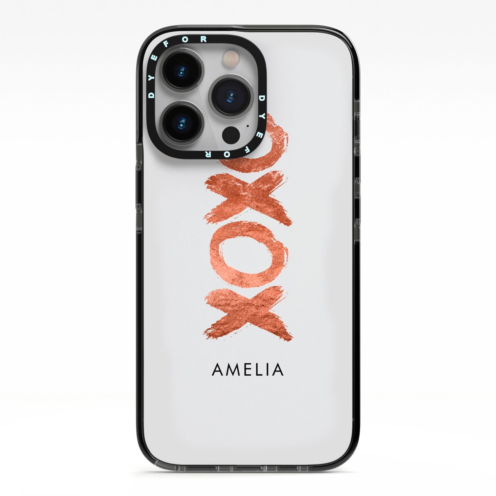 Personalised Xoxo Custom Name Or Initials iPhone 13 Pro Black Impact Case on Silver phone