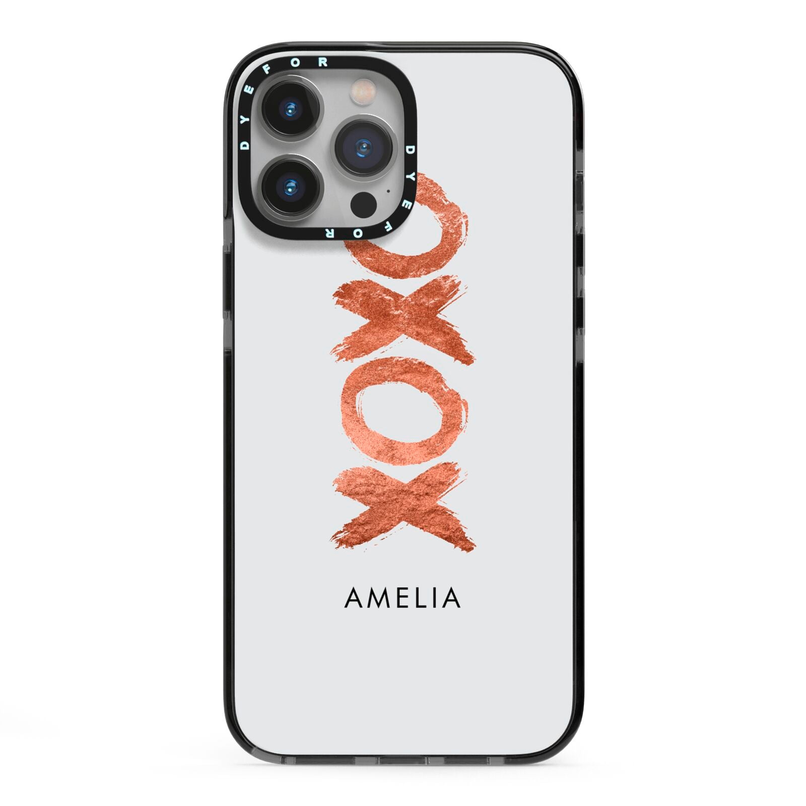 Personalised Xoxo Custom Name Or Initials iPhone 13 Pro Max Black Impact Case on Silver phone