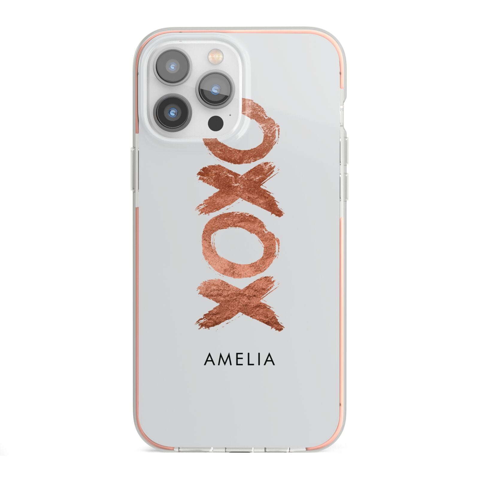 Personalised Xoxo Custom Name Or Initials iPhone 13 Pro Max TPU Impact Case with Pink Edges