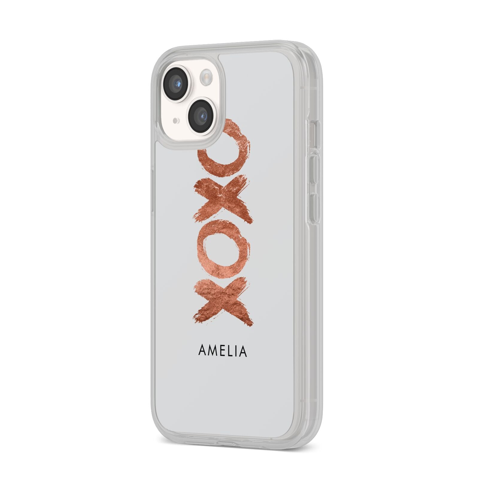 Personalised Xoxo Custom Name Or Initials iPhone 14 Clear Tough Case Starlight Angled Image
