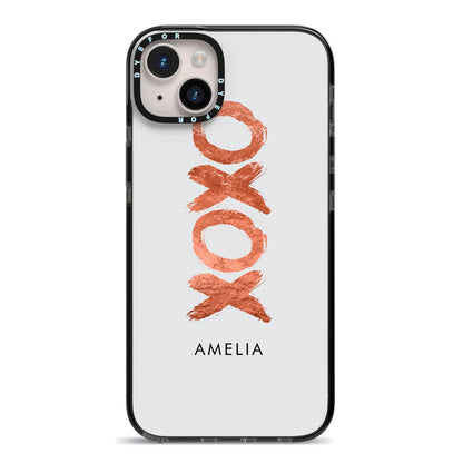 Personalised Xoxo Custom Name Or Initials iPhone 14 Plus Black Impact Case on Silver phone