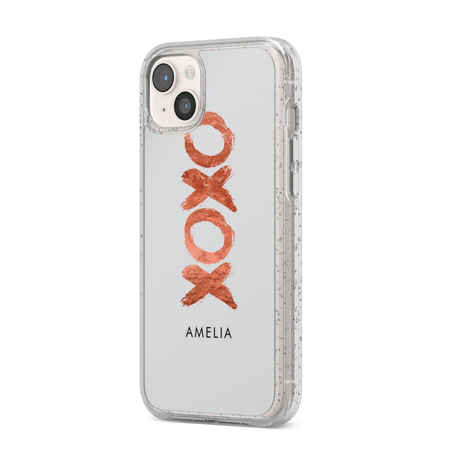 Personalised Xoxo Custom Name Or Initials iPhone 14 Plus Glitter Tough Case Starlight Angled Image