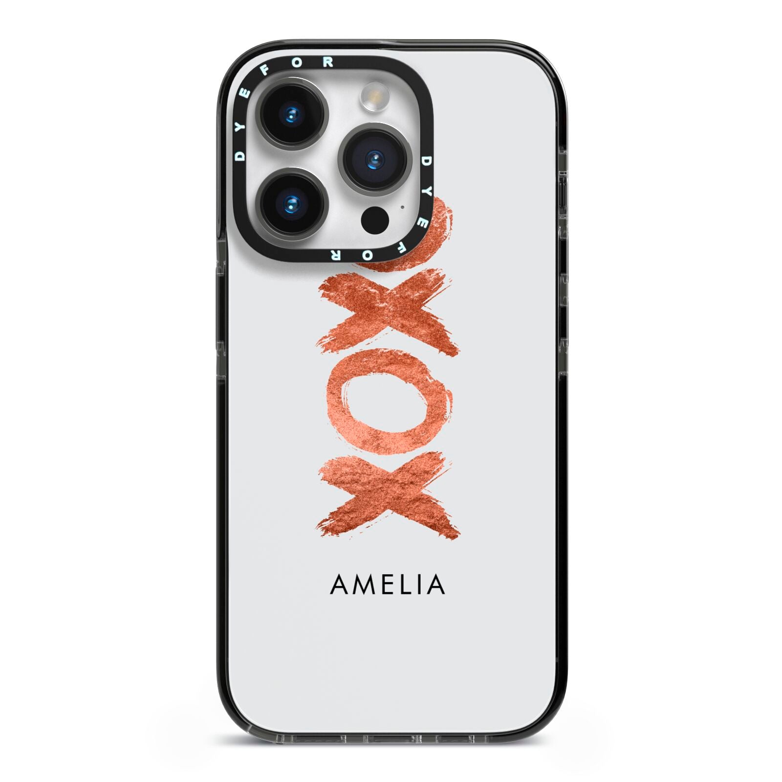 Personalised Xoxo Custom Name Or Initials iPhone 14 Pro Black Impact Case on Silver phone