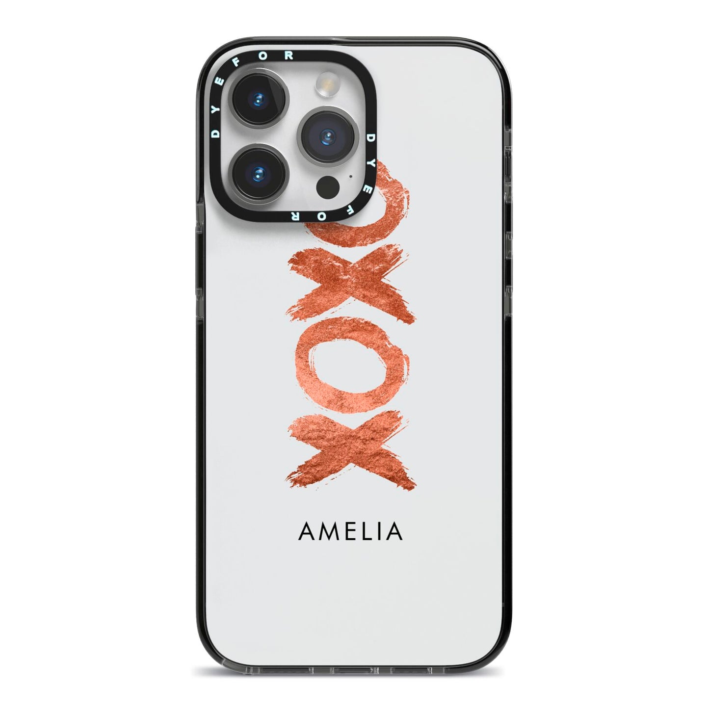 Personalised Xoxo Custom Name Or Initials iPhone 14 Pro Max Black Impact Case on Silver phone