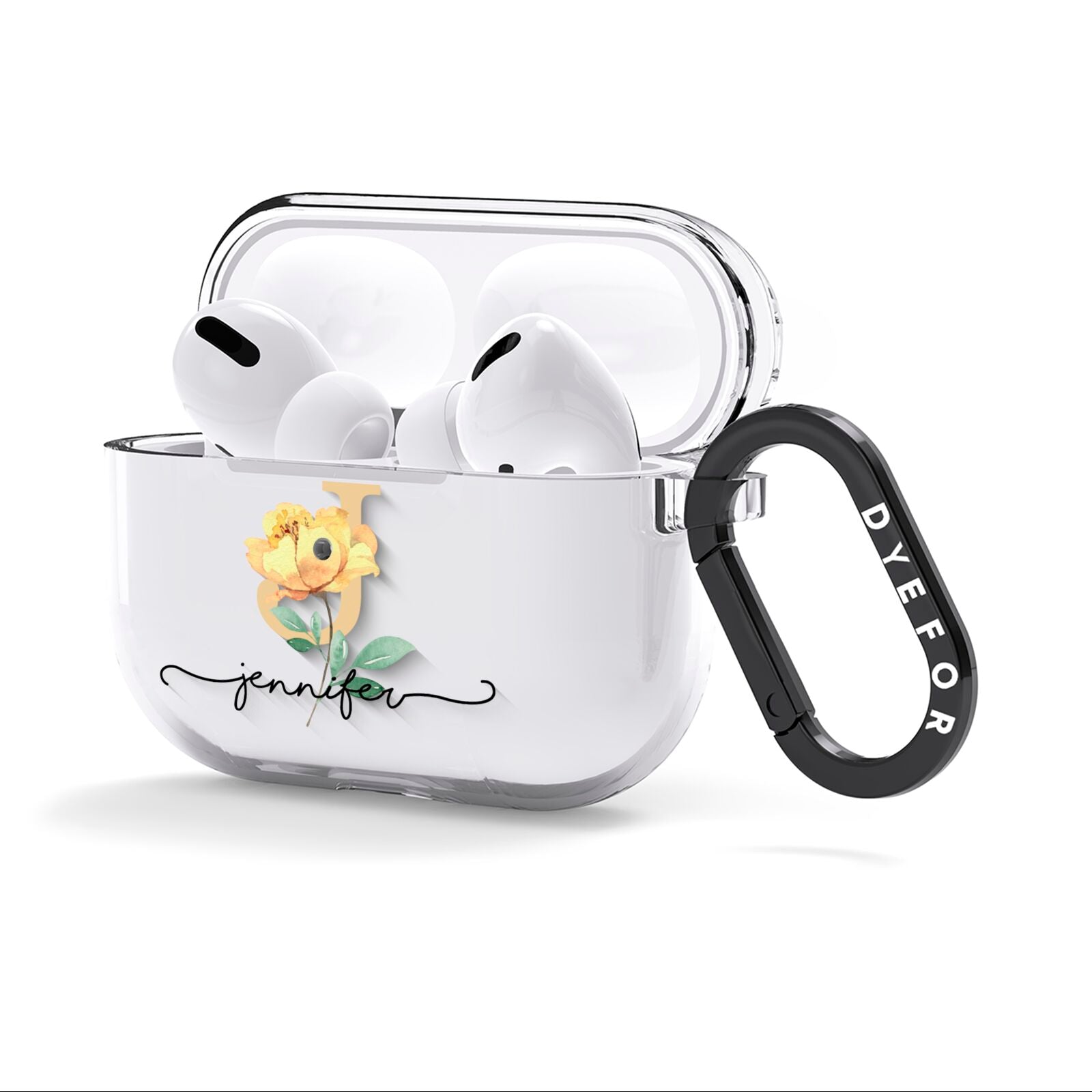 Personalised Yellow Flowers AirPods Clear Case 3rd Gen Side Image