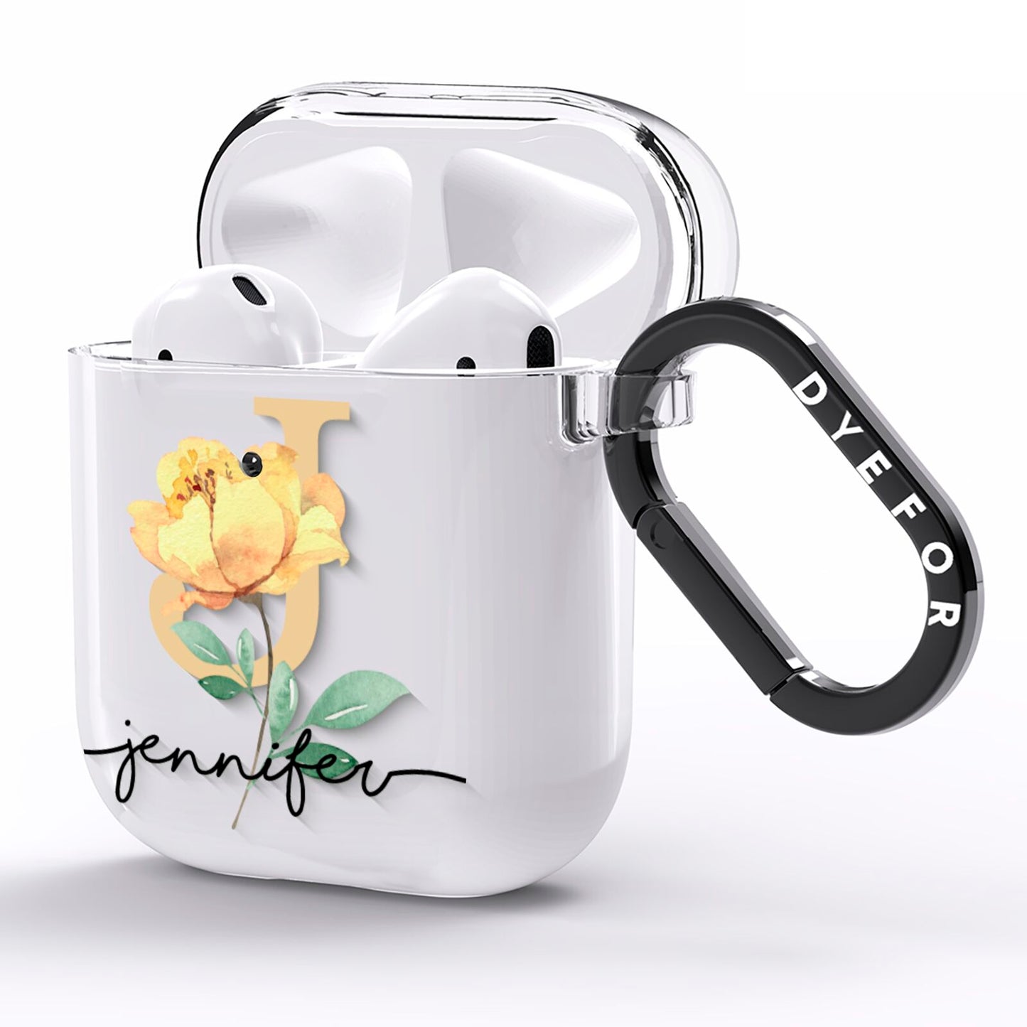 Personalised Yellow Flowers AirPods Clear Case Side Image