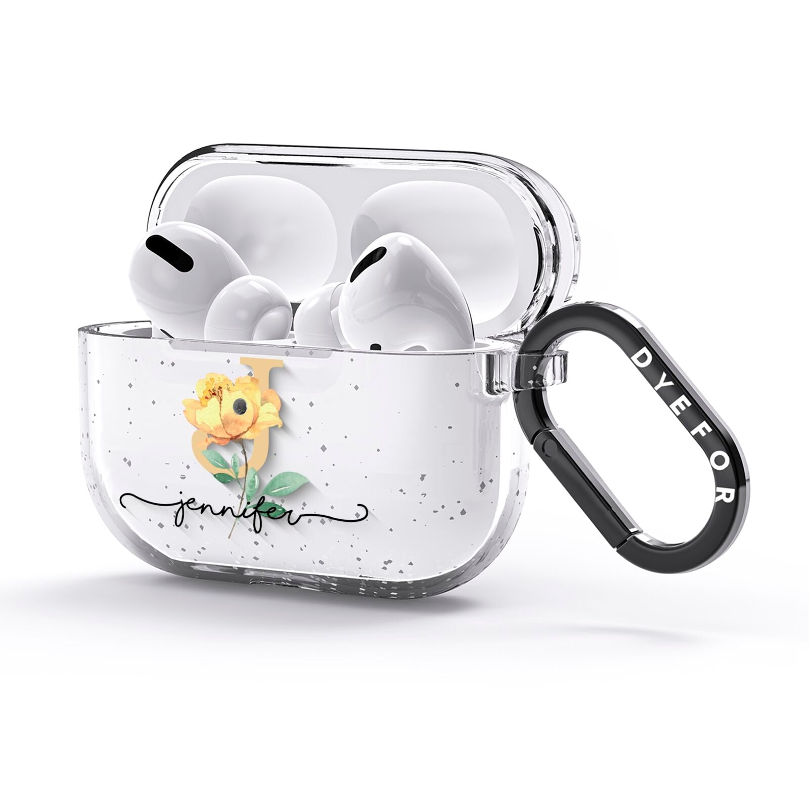 Personalised Yellow Flowers AirPods Glitter Case 3rd Gen Side Image