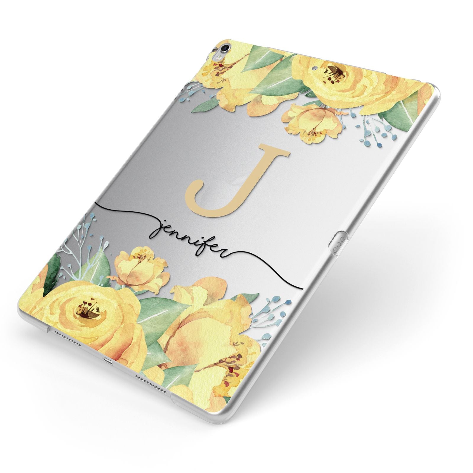 Personalised Yellow Flowers Apple iPad Case on Silver iPad Side View