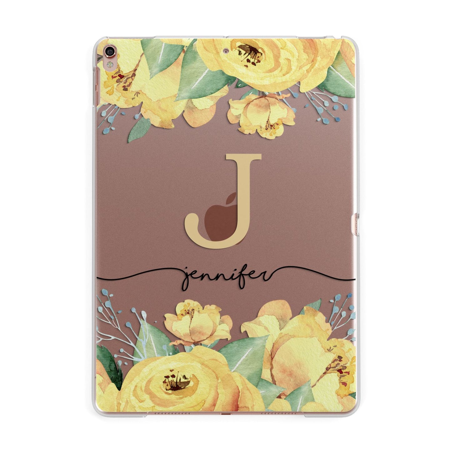 Personalised Yellow Flowers Apple iPad Rose Gold Case