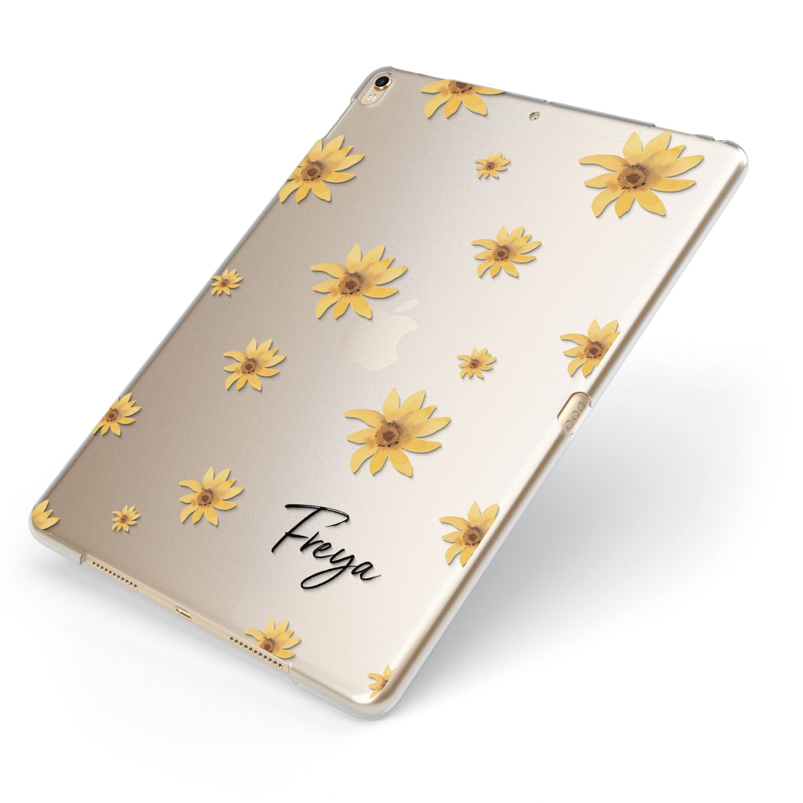 Personalised Yellow Lily Apple iPad Case on Gold iPad Side View