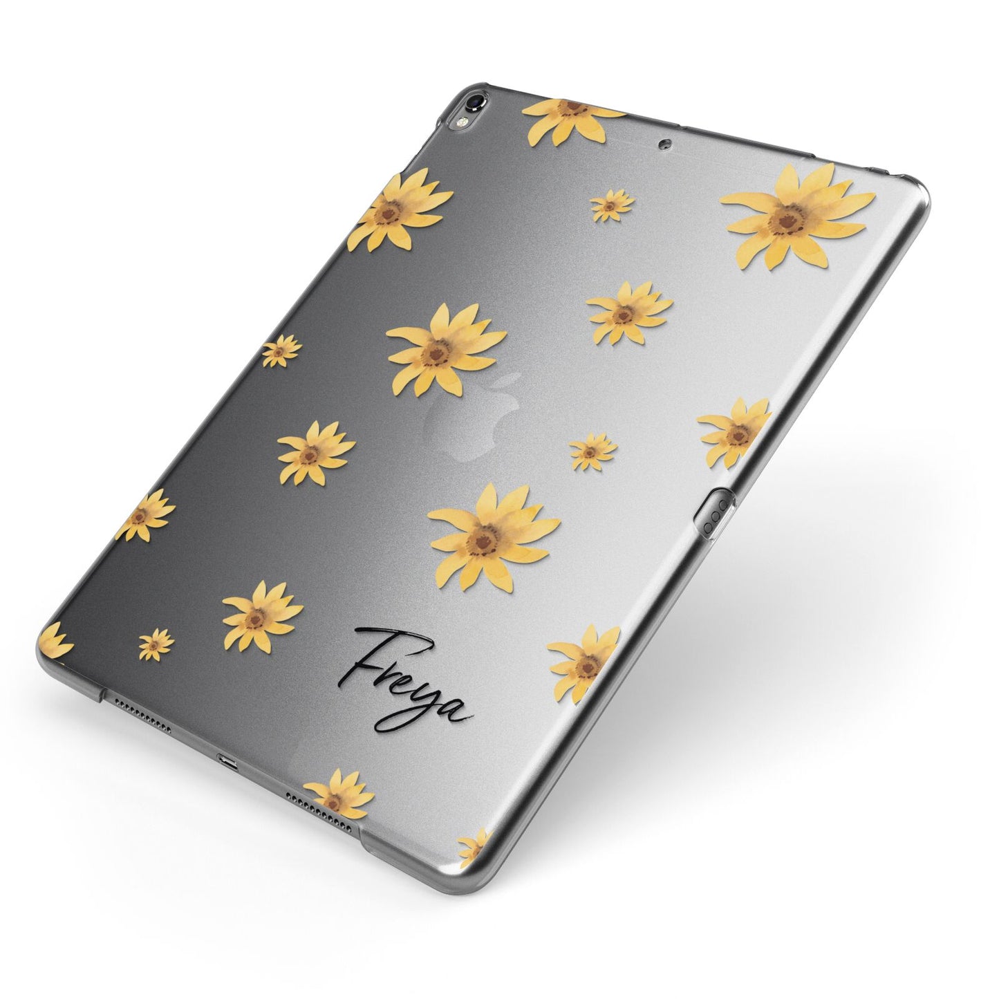 Personalised Yellow Lily Apple iPad Case on Grey iPad Side View