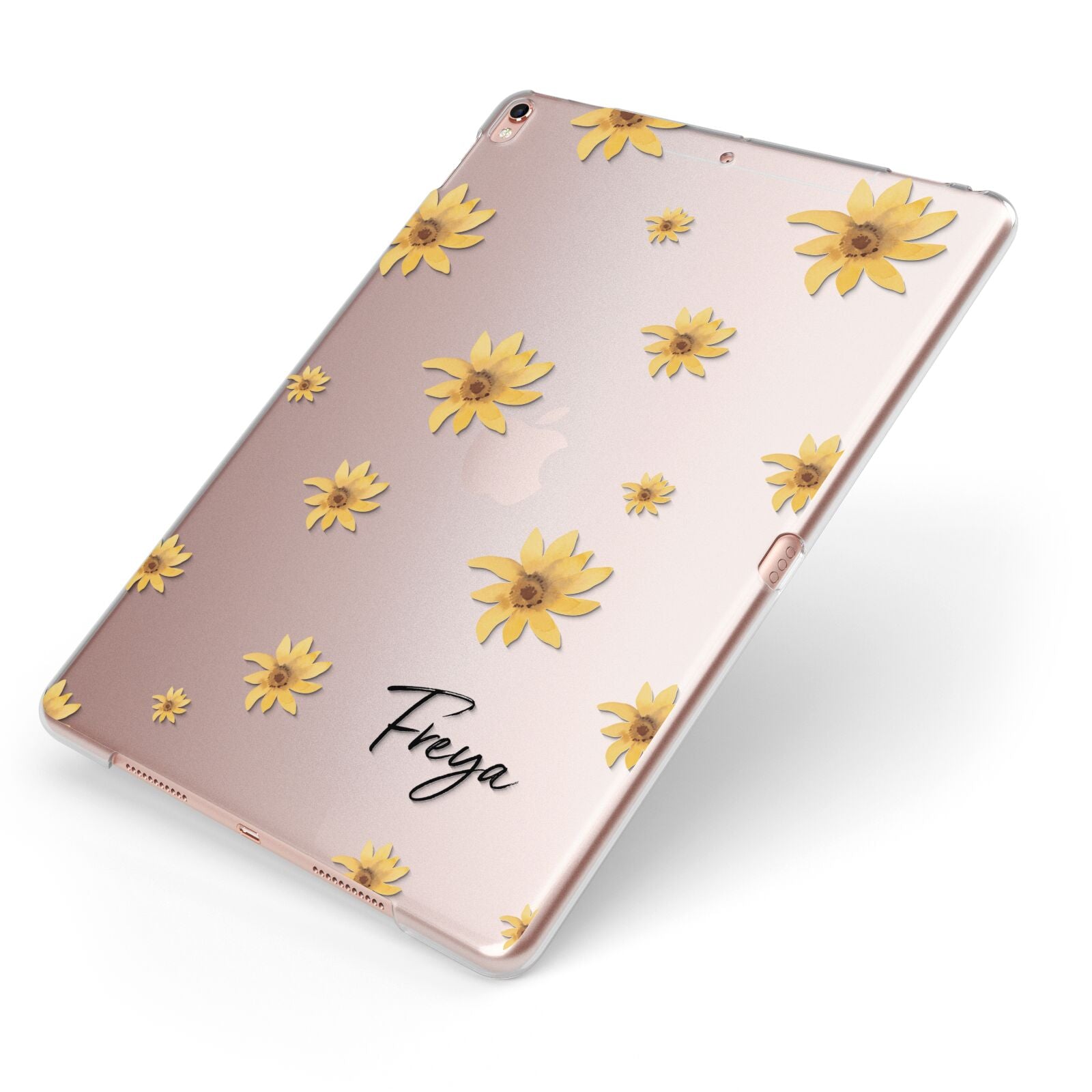 Personalised Yellow Lily Apple iPad Case on Rose Gold iPad Side View