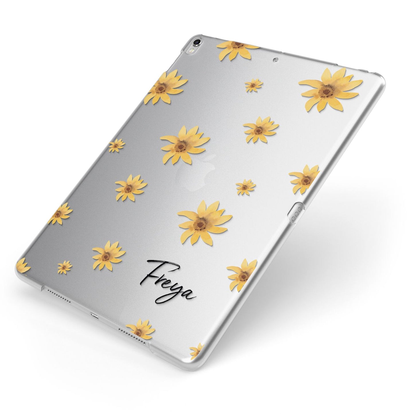 Personalised Yellow Lily Apple iPad Case on Silver iPad Side View