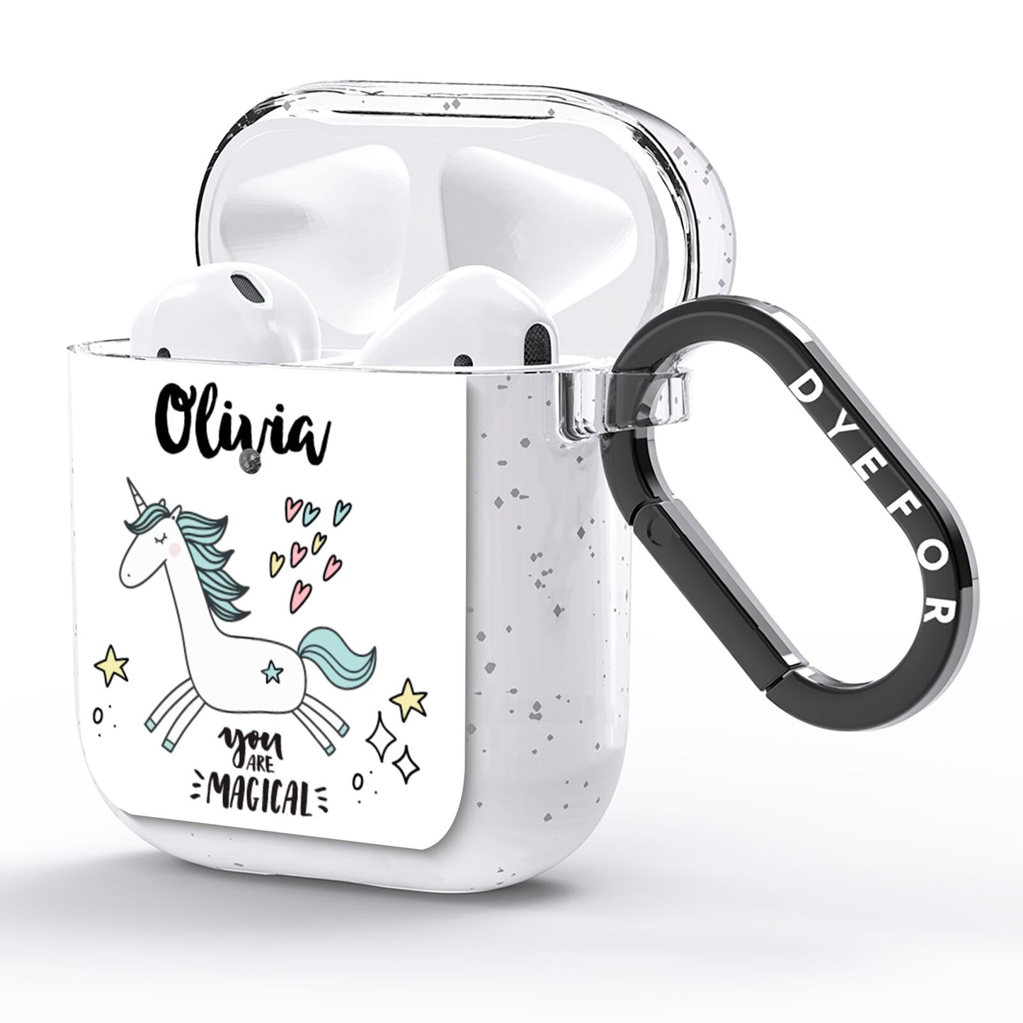 Personalised You Are Magical Unicorn AirPods Glitter Case Side Image