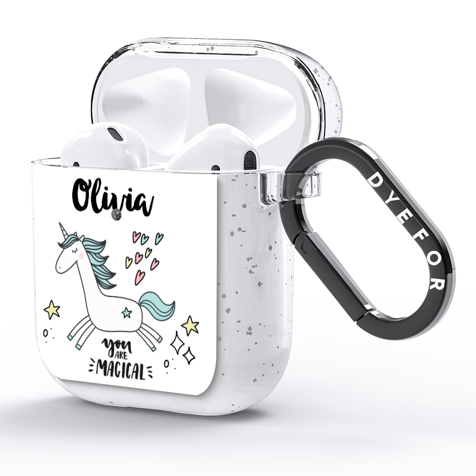 Personalised You Are Magical Unicorn AirPods Glitter Case Side Image