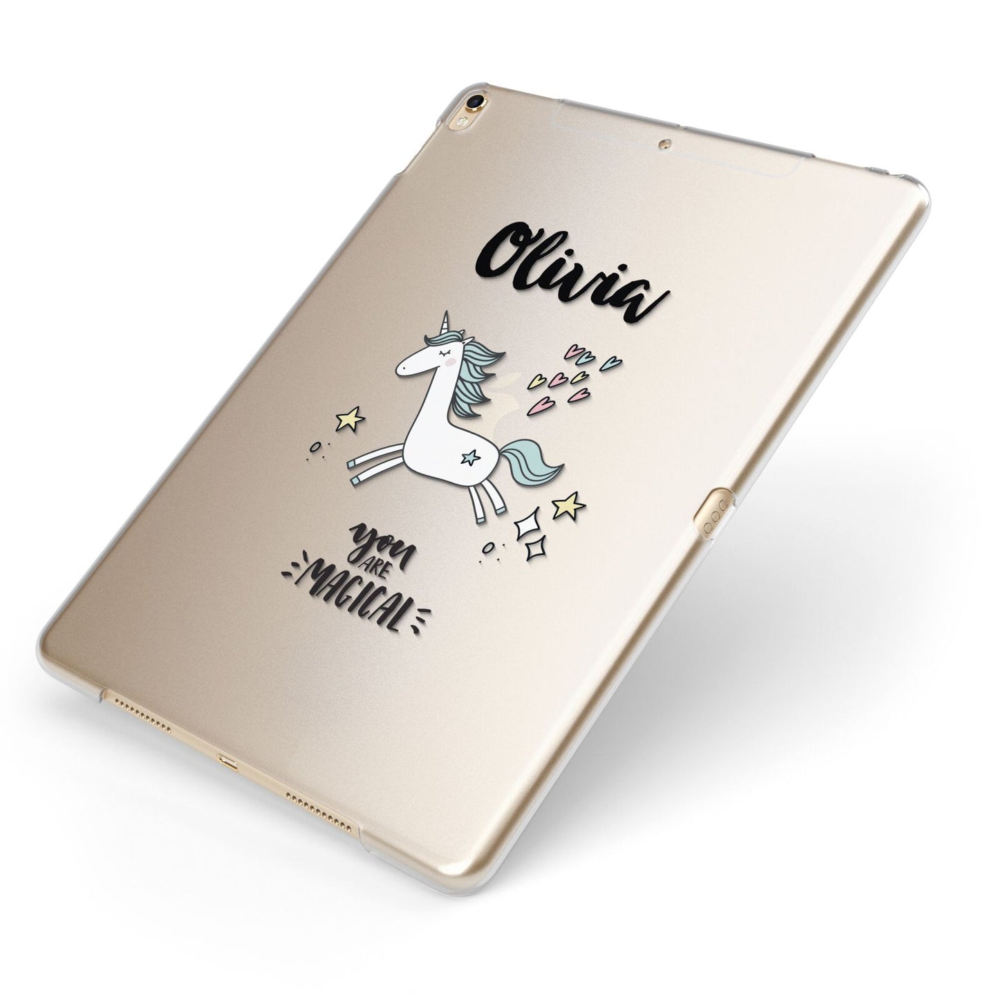 Personalised You Are Magical Unicorn Apple iPad Case on Gold iPad Side View