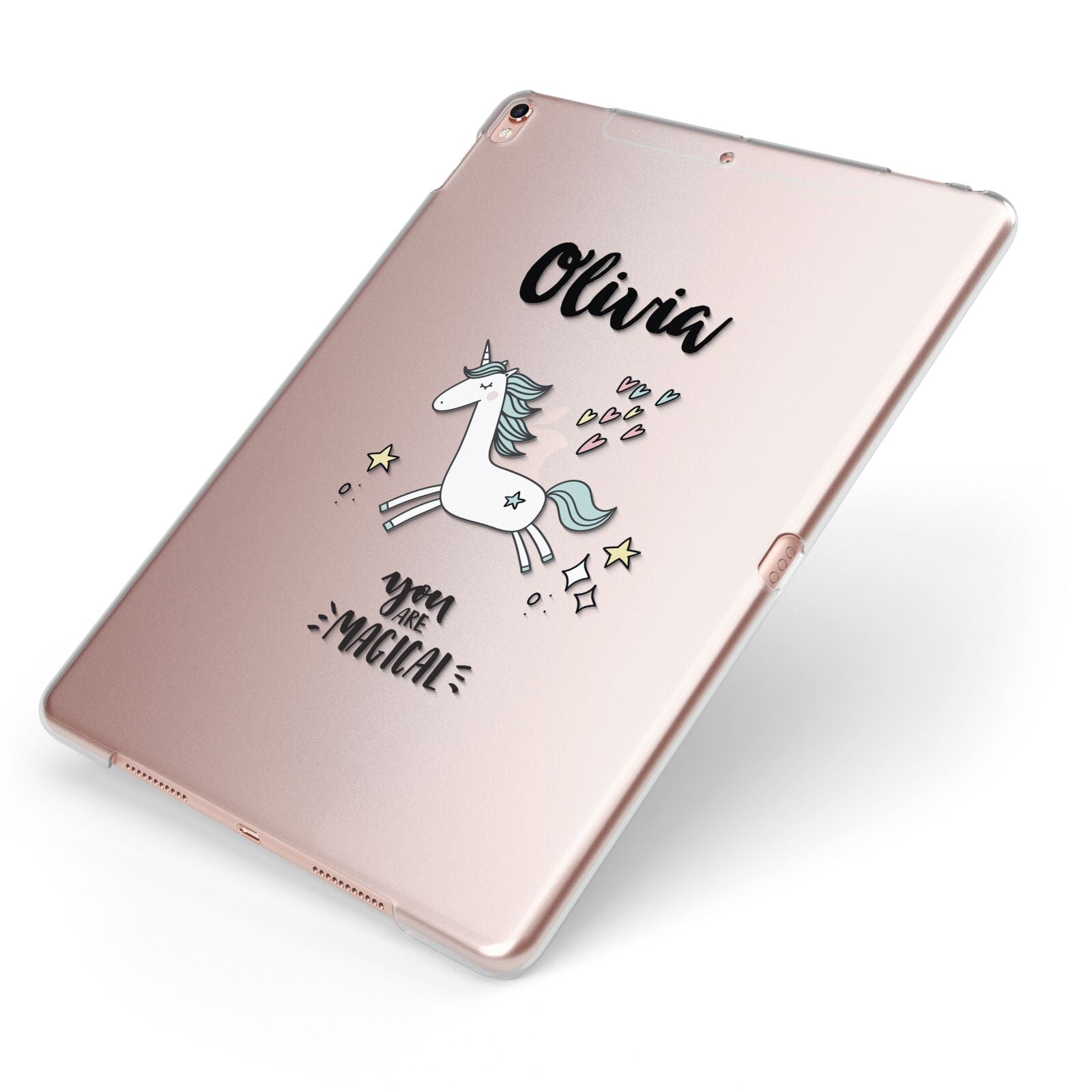 Personalised You Are Magical Unicorn Apple iPad Case on Rose Gold iPad Side View