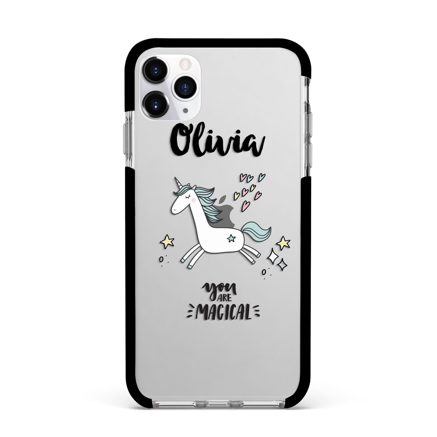 Personalised You Are Magical Unicorn Apple iPhone 11 Pro Max in Silver with Black Impact Case
