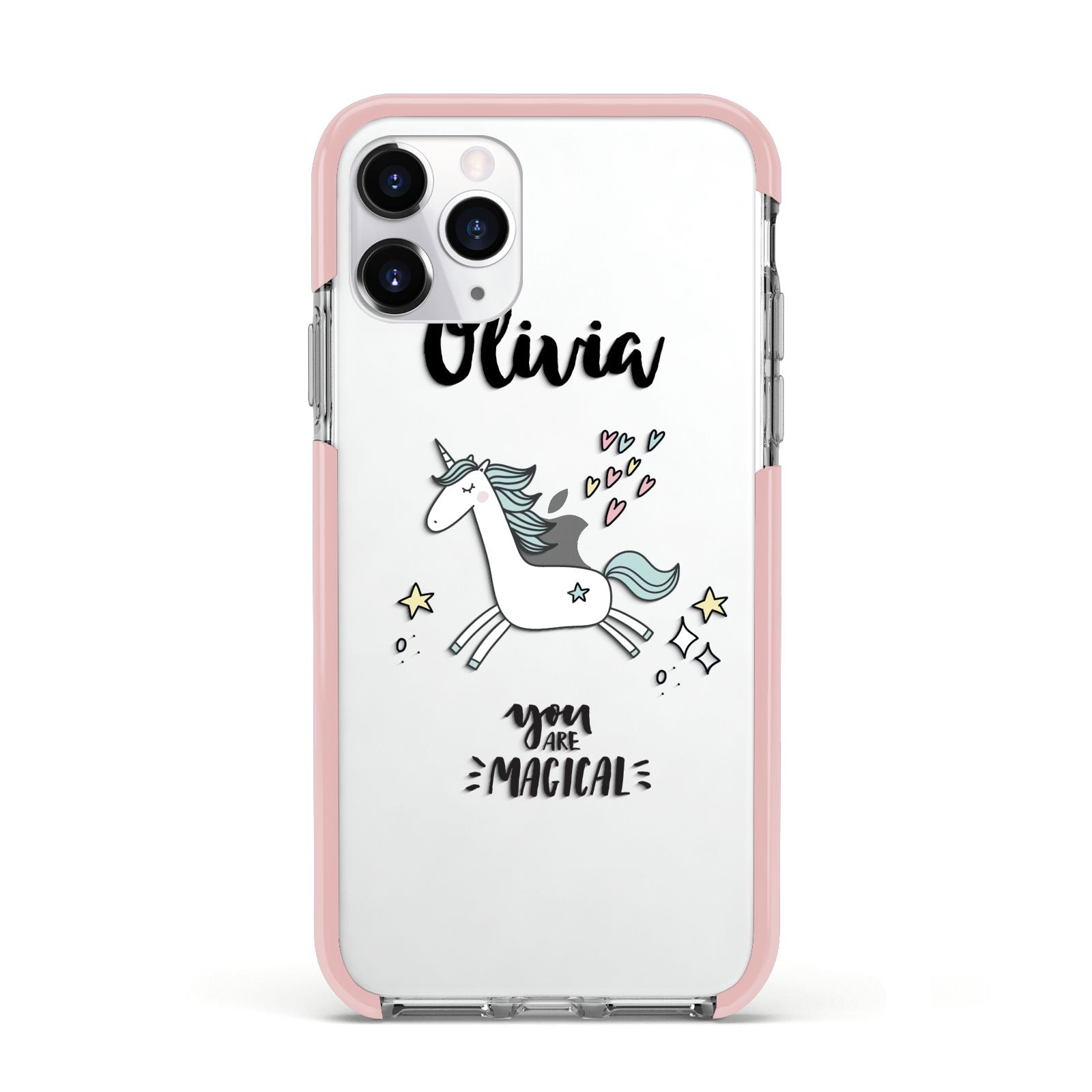 Personalised You Are Magical Unicorn Apple iPhone 11 Pro in Silver with Pink Impact Case