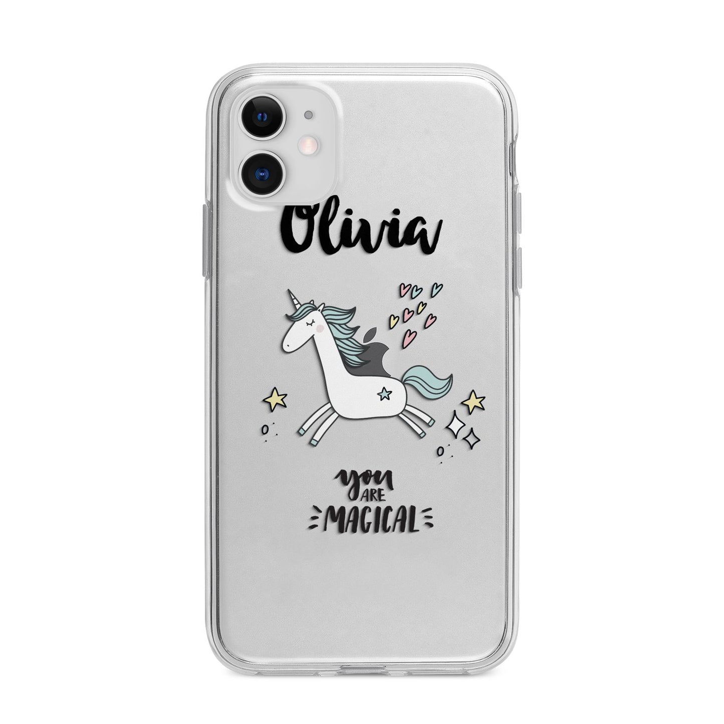Personalised You Are Magical Unicorn Apple iPhone 11 in White with Bumper Case