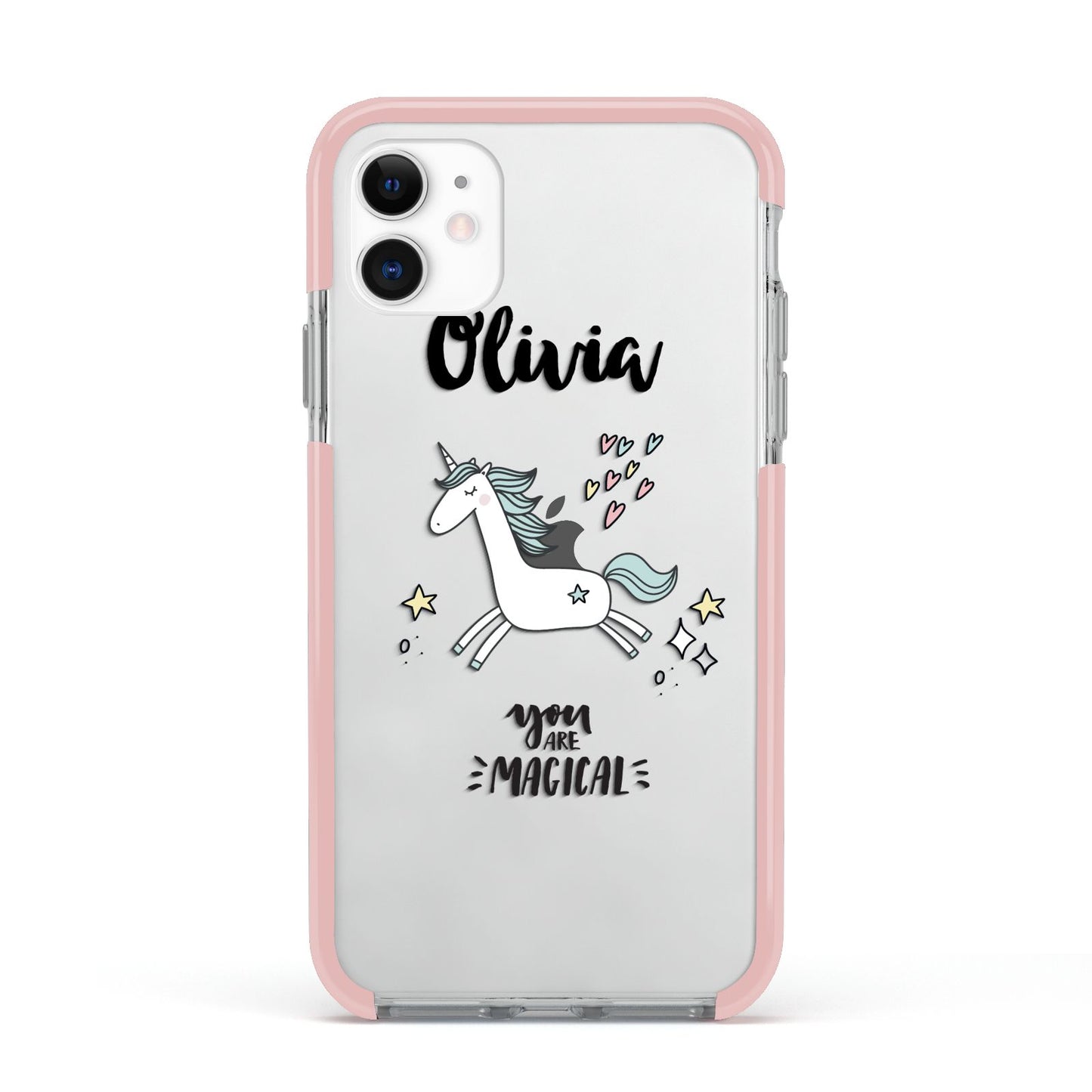 Personalised You Are Magical Unicorn Apple iPhone 11 in White with Pink Impact Case