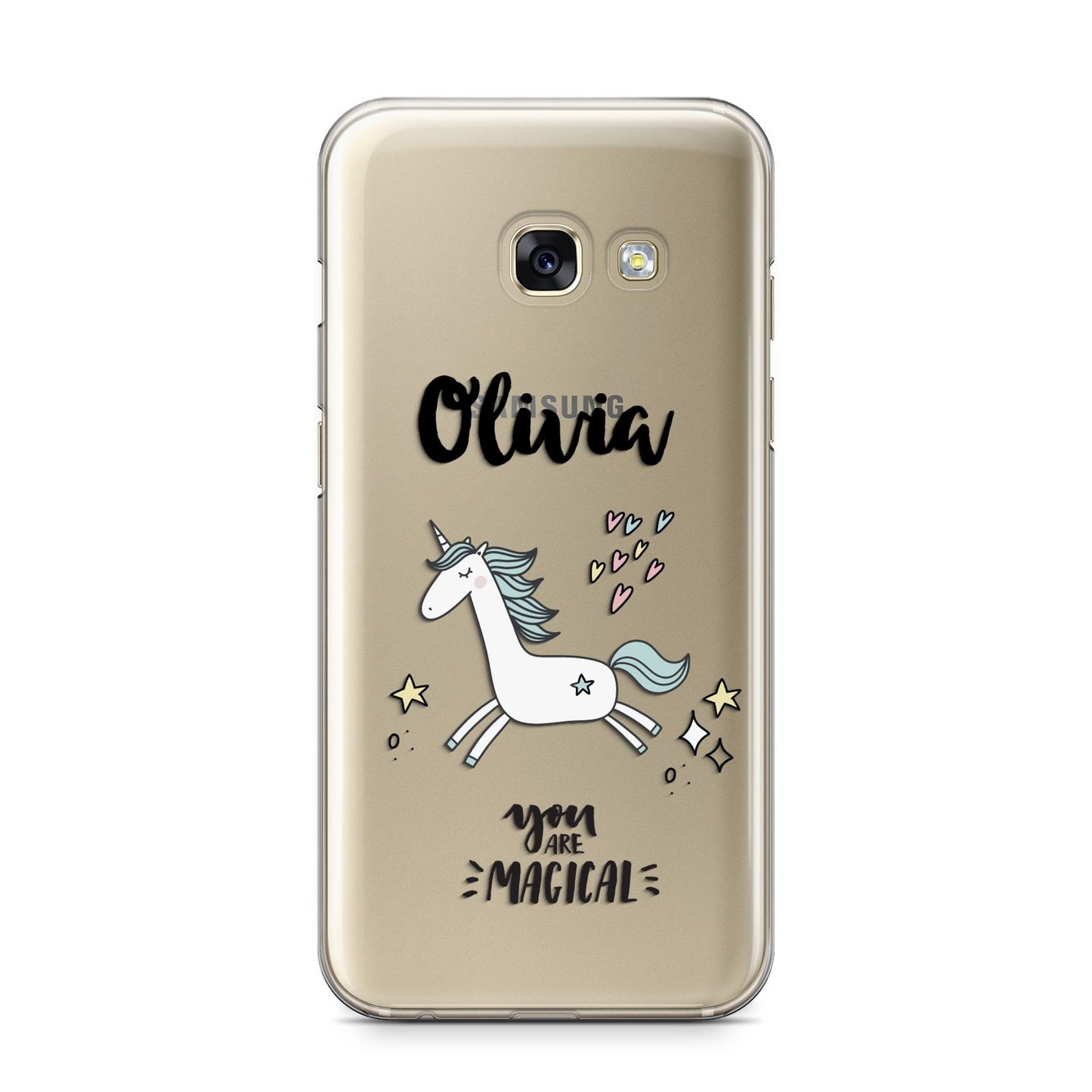Personalised You Are Magical Unicorn Samsung Galaxy A3 2017 Case on gold phone