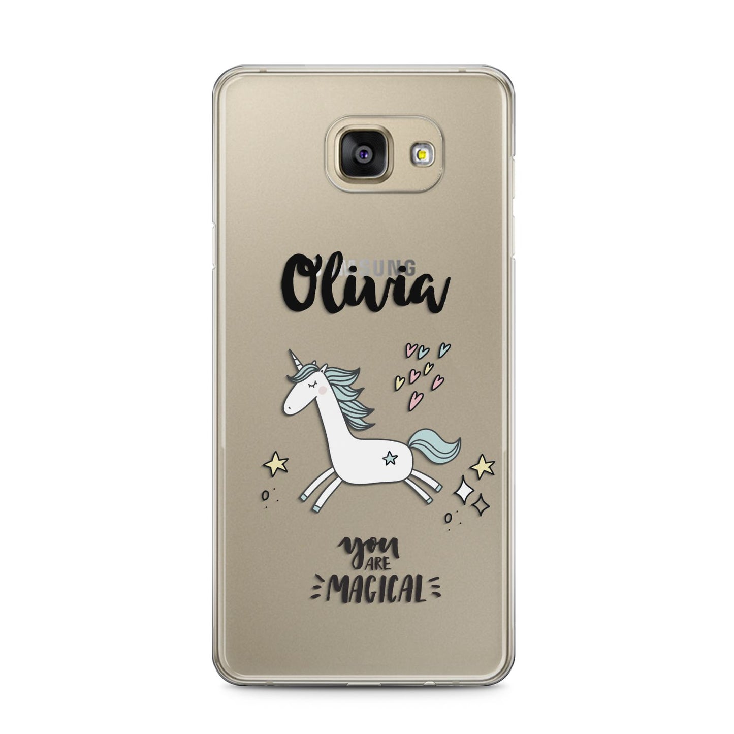 Personalised You Are Magical Unicorn Samsung Galaxy A5 2016 Case on gold phone