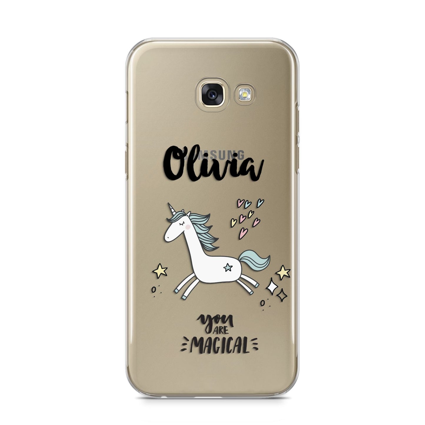 Personalised You Are Magical Unicorn Samsung Galaxy A5 2017 Case on gold phone